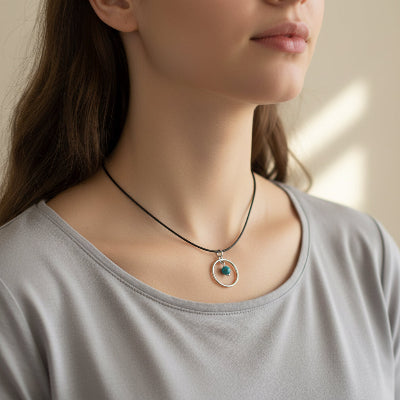 Stainless Steel Round Necklaces with Semi-Precious Stone
