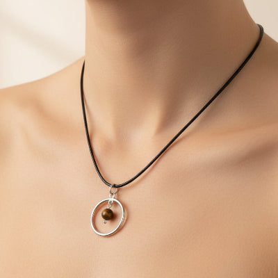 Stainless Steel Round Necklaces with Semi-Precious Stone