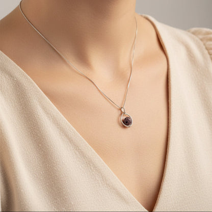 Colliers spirales en argent sterling avec pierre fine pierre de lave mauve