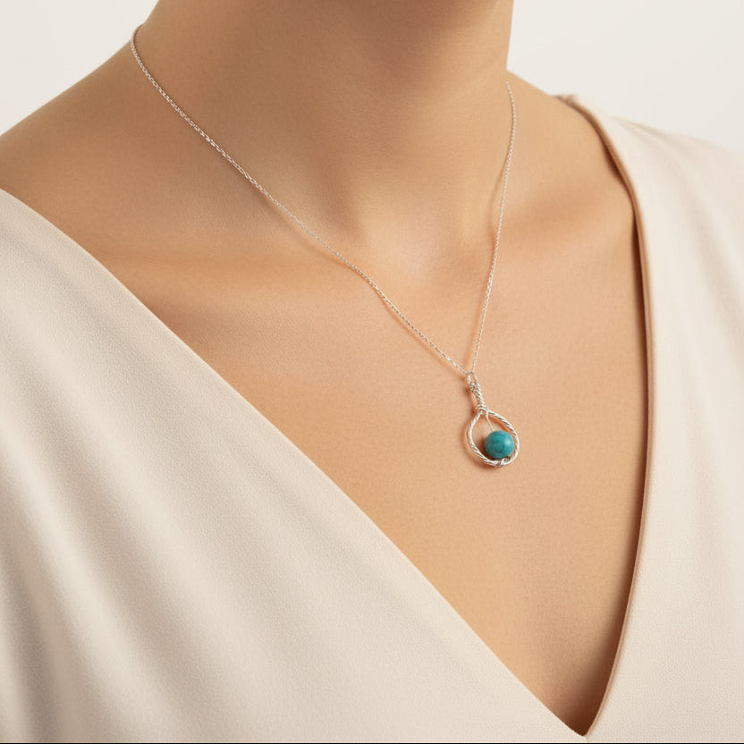 Colliers spirales en argent sterling avec pierre fine pierre de turquoise