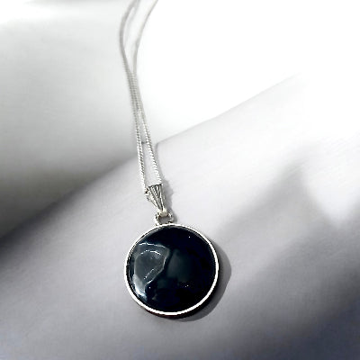 Fossil Ammonite & Engraved Wolf Sterling Silver Necklace
