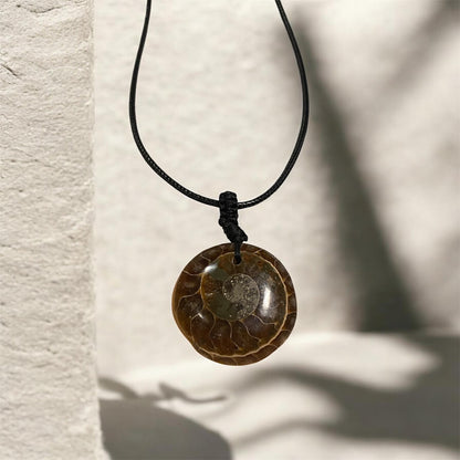 Natural Stone Necklace | Round Ammonite Fossil Stone
