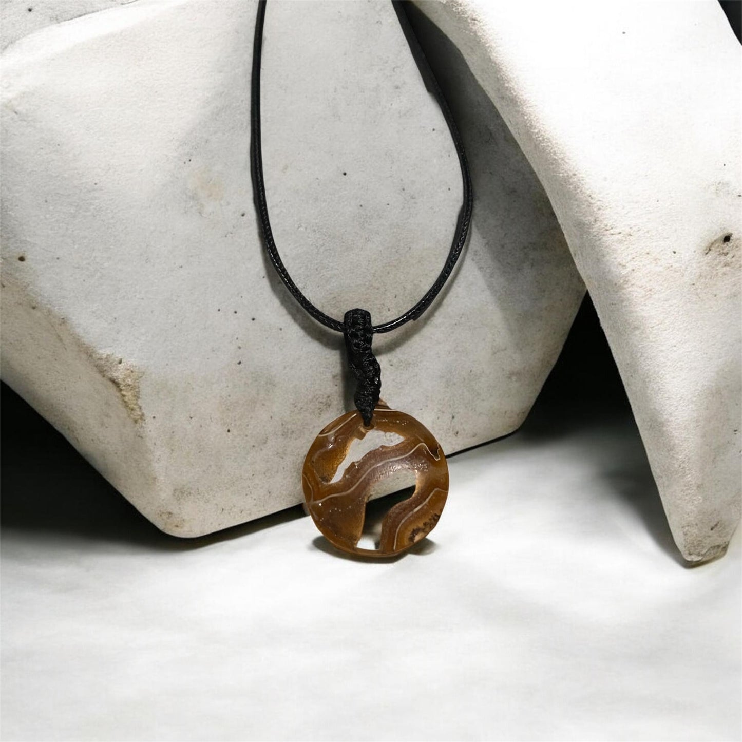 Fossil Ammonite & Engraved Wolf Sterling Silver Necklace
