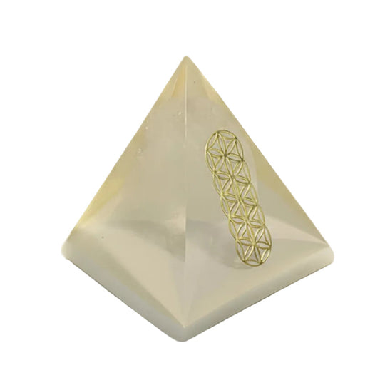 pyramide en resine | Pierre quartz blanche avec géométrie sacré