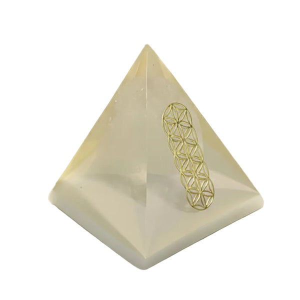 pyramide en resine | Pierre quartz blanche avec géométrie sacré