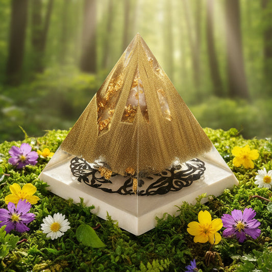 Pyramide 5 quarts blancs et 5 quartz roses nature, arbre de vie