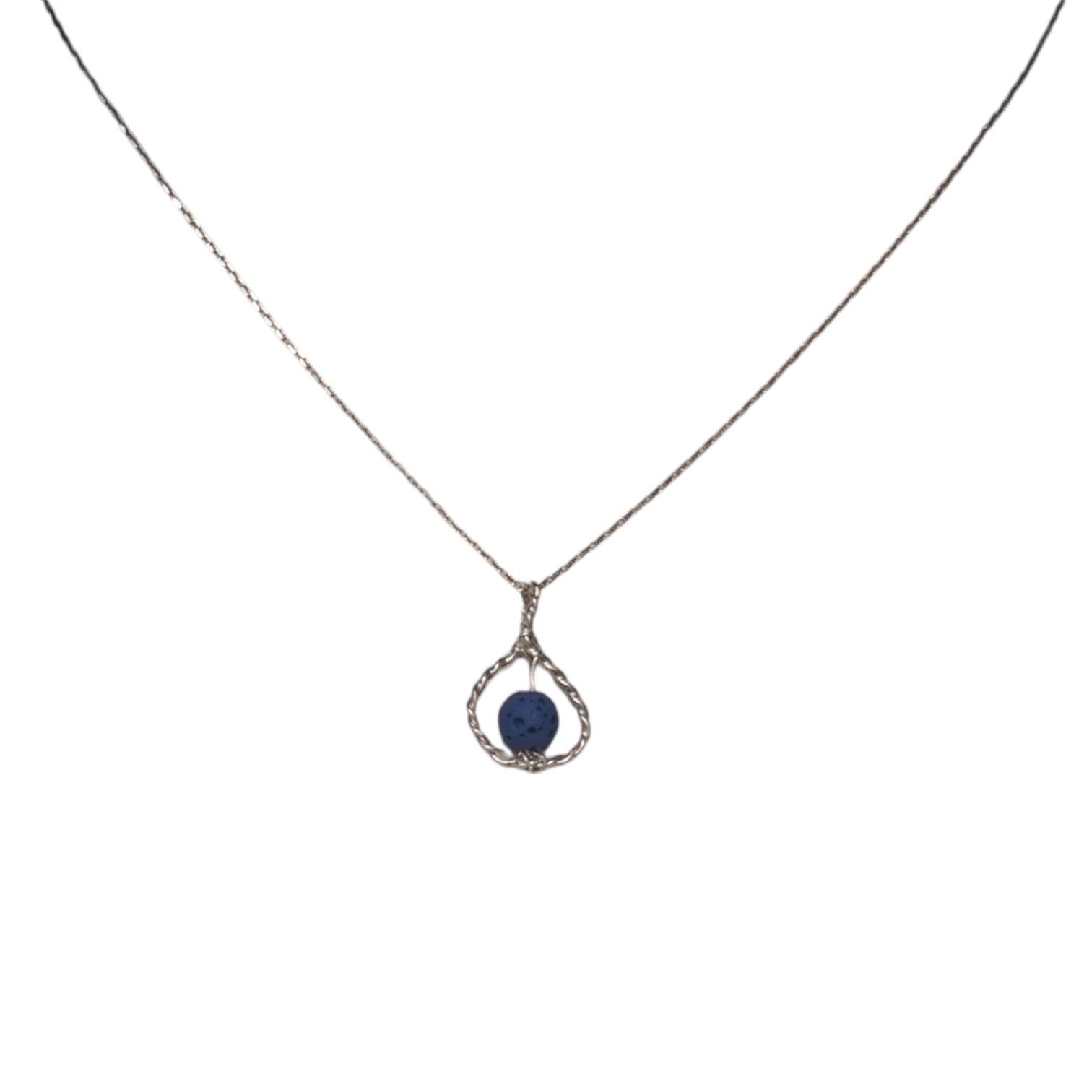 Bijoux spirales en argent sterling avec pierre de lave, pendentif en pierre naturelle bleu sur chaîne de 18 pouces.