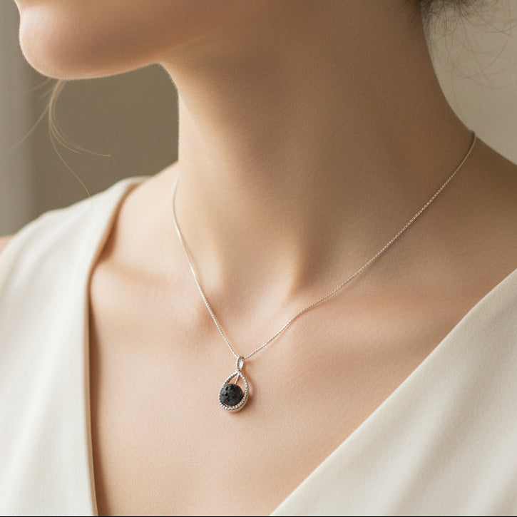  collier femme argent 925 pierre de lave gris