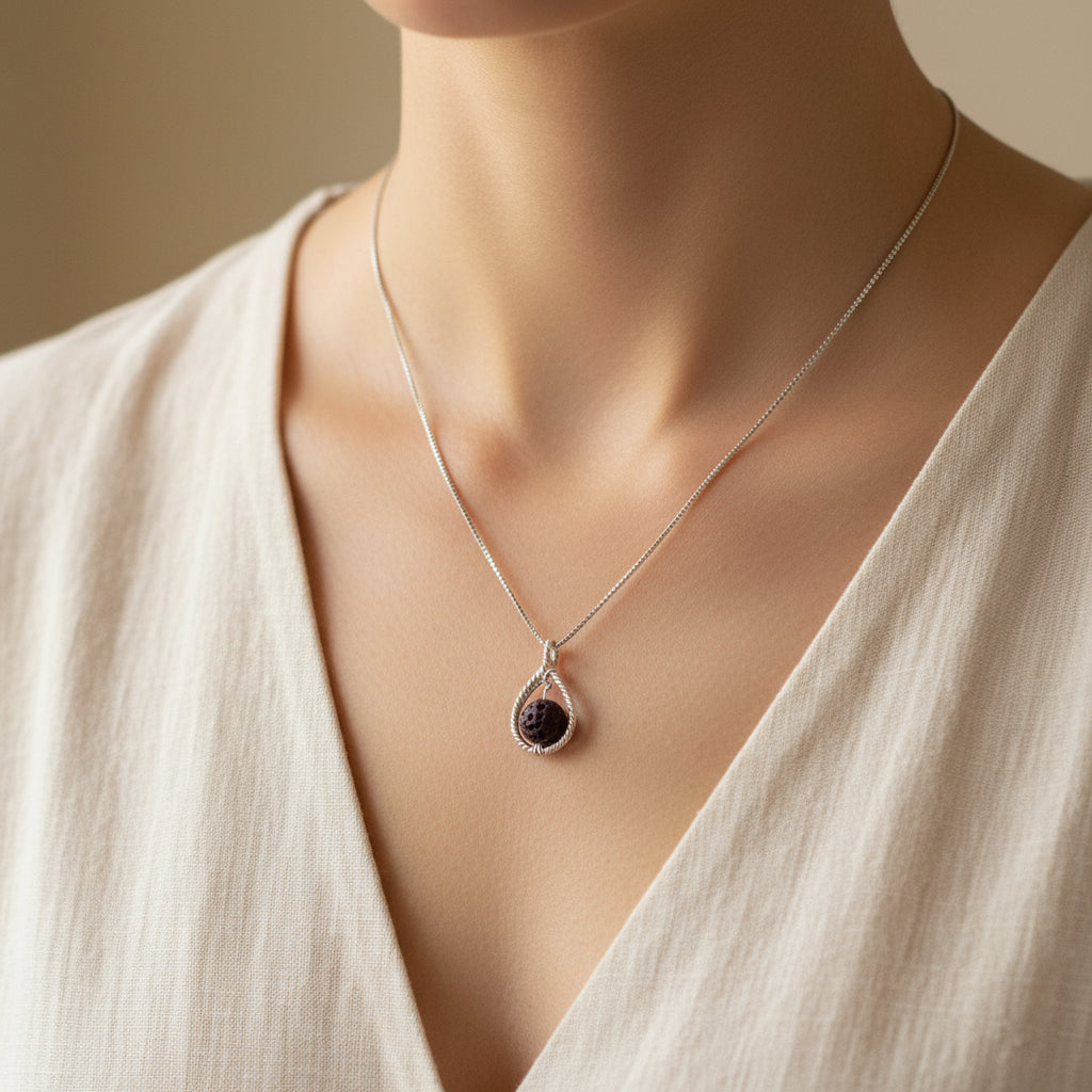  collier femme argent 925 pierre de lave brun