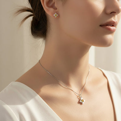 collier pour femme en argent fleur en citrine
