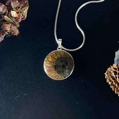 Collier Ammonite Fossile Ying Yang Argent Sterling | Creationsjeanne