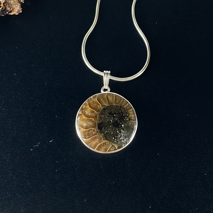 Collier Ammonite Fossile Ying Yang Argent Sterling | Creationsjeanne