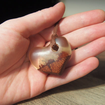 pendentif artisanal bois resine style naturel unique