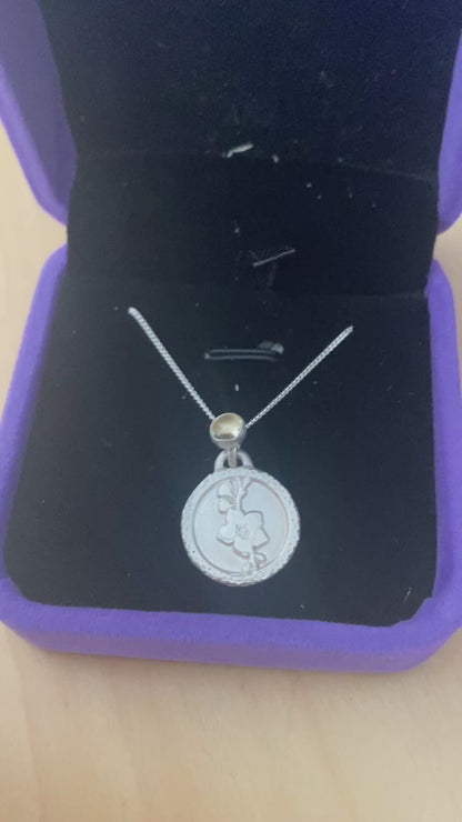 Fossil Ammonite & Engraved Wolf Sterling Silver Necklace
