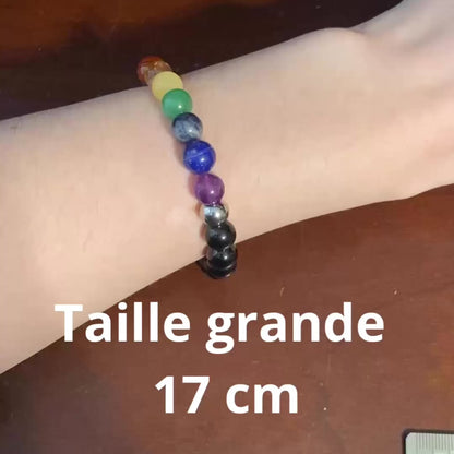 Bracelet chakras en pierres et de tourmaline noire